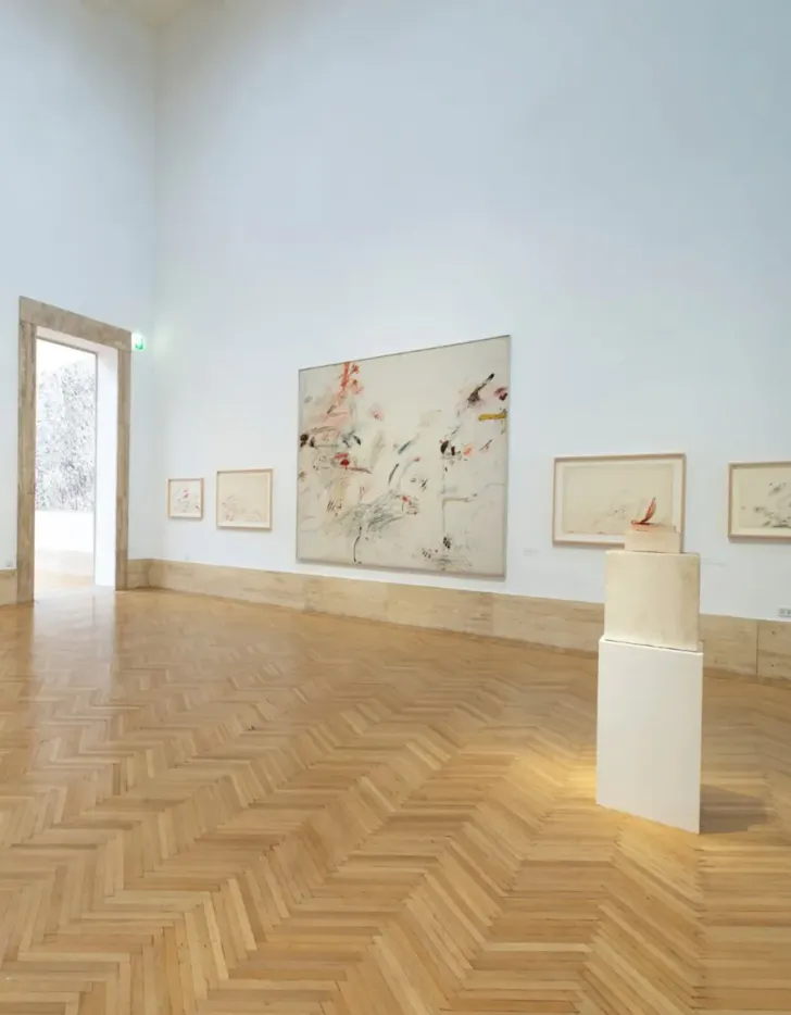Interior of National Gallery of Modern and Contemporary Art in Rome with minimalist gallery space and modern artworks