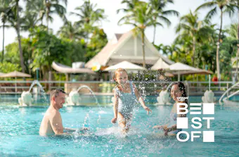 A family in the pool at Shangri-La Rasa Sentosa