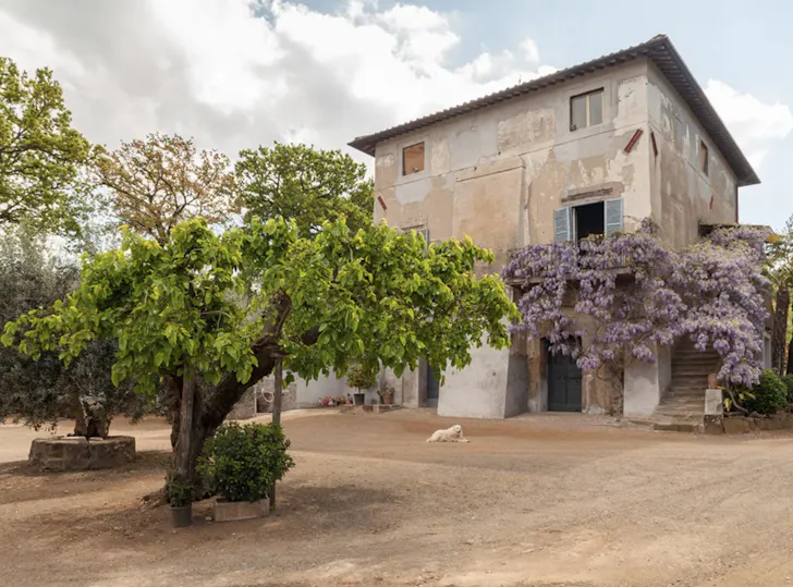 Best day trips from Rome in Frascati with a rustic villa surrounded by greenery and flowering vines in the Italian countryside
