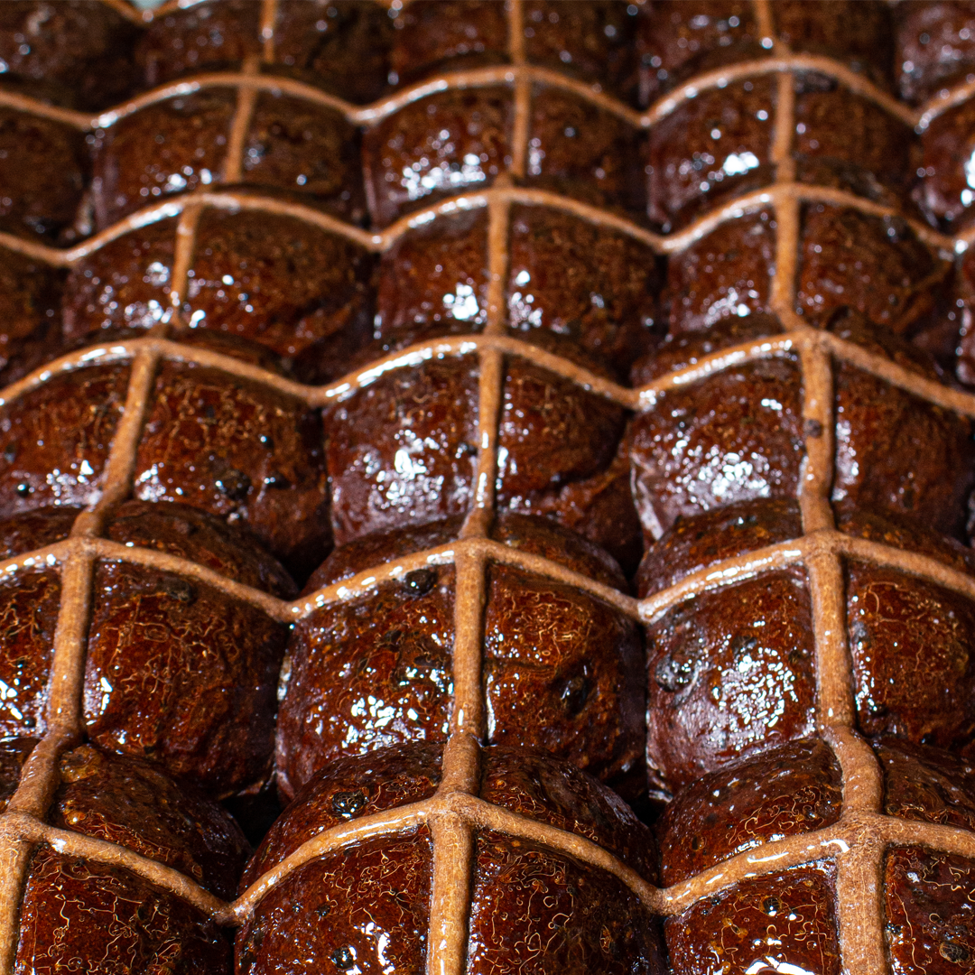 A tray of some of the best hot cross buns in Melbourne. 