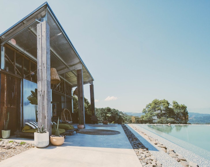 The reception and pool at Blackbird Byron one of the best romantic getaways Gold Coast