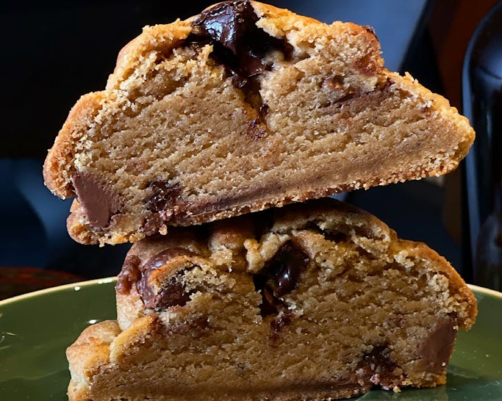 A thick, chunky chocolate chip cookie from Blackdrop Eatery, one of the best places to eat in Newmarket. 