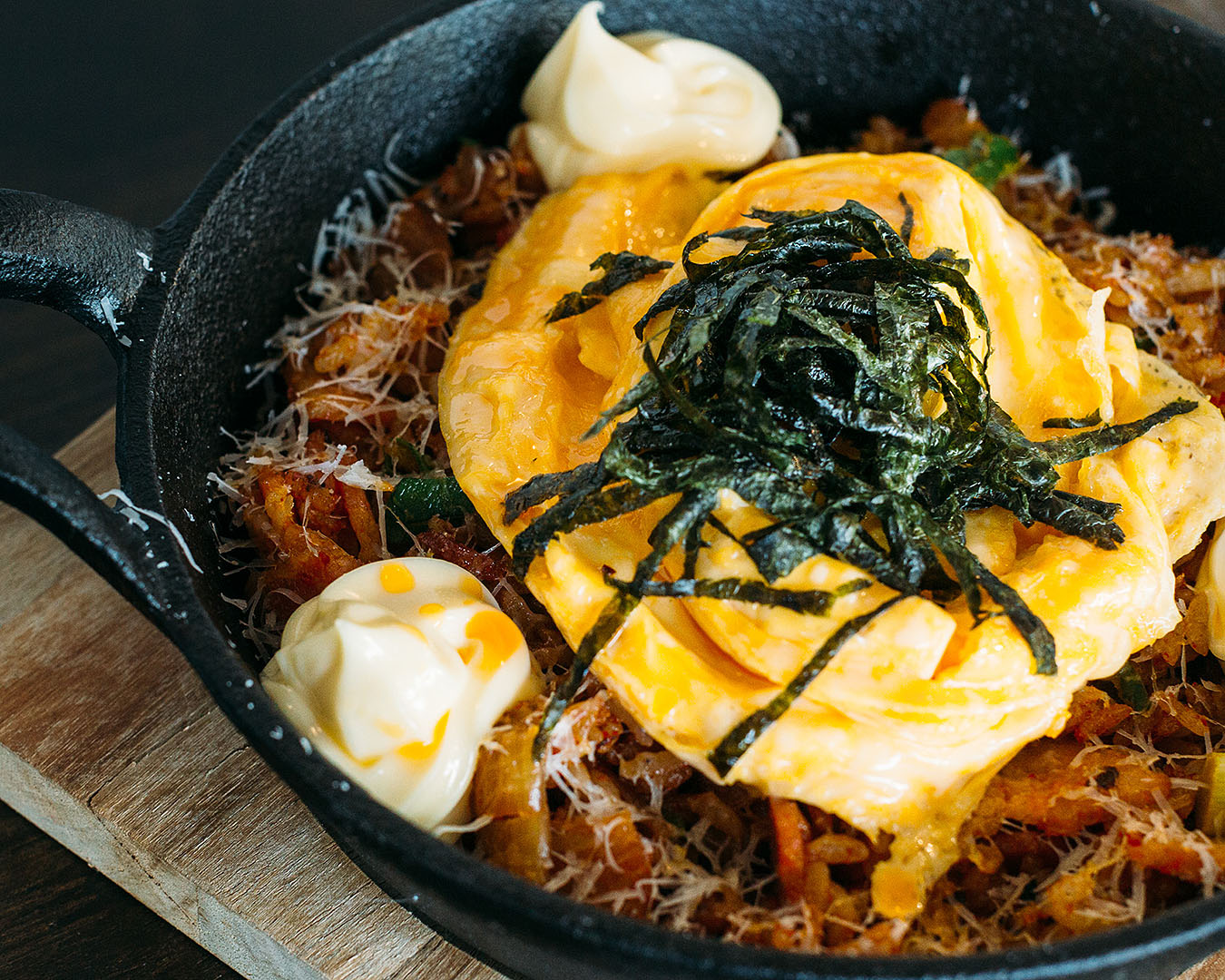 The kimchi fried rice with scrambled eggs at Blend Cafe.