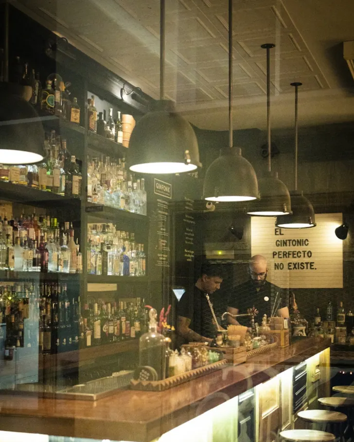 The old-world glam bar at Bobby Gin in Barcelona. 