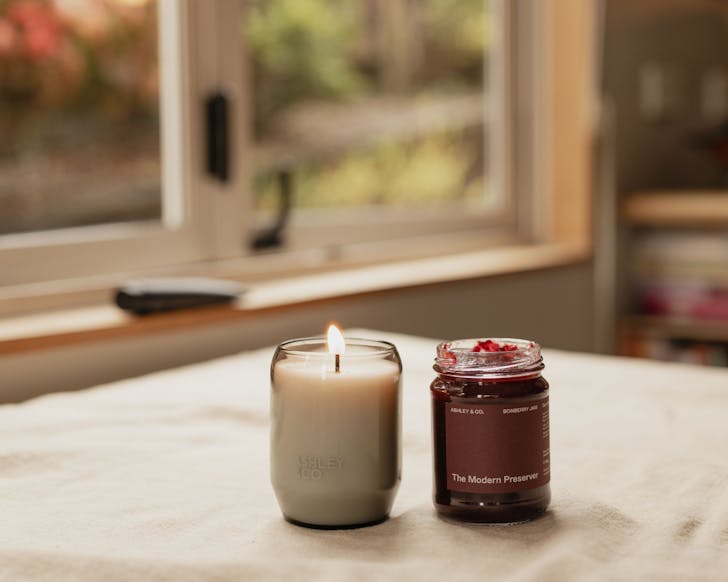A Bonberry-scented candle and matching jam. 