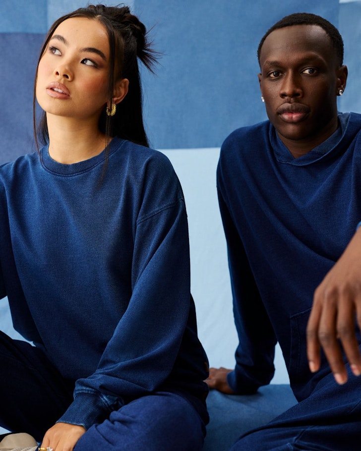 Two models in Denim Wash Sweats from Bonds one of the best activewear brands