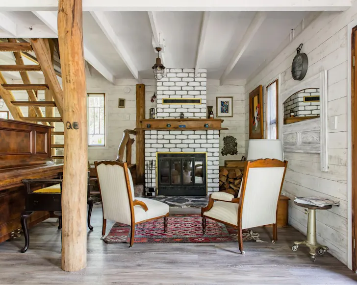The indoor fireplace at Bonogin Retreat best winter cabins near Brisbane