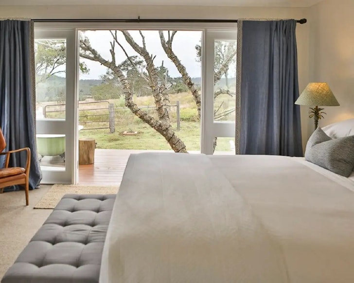 Bedroom with adjoining deck overlooking the countryside