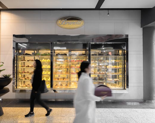 A shot of the cake window of Brunetti's