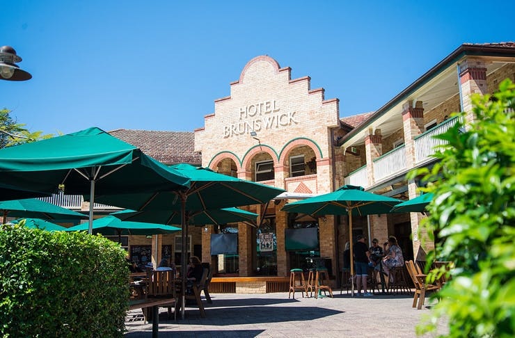 The sprawling beer garden at Hotel Brunswick, NSW.