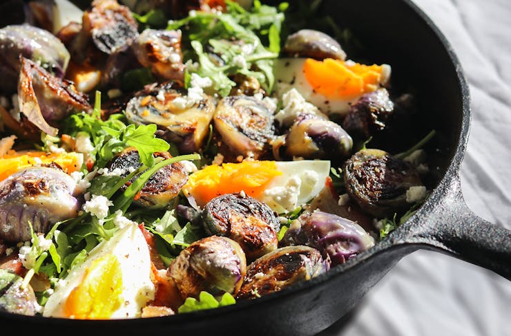 Red Brussels Sprouts looking oh so tempting in a pan.