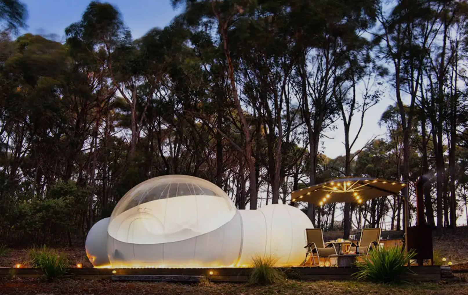 A moon-shaped bubble tent, some of the best glamping in Victoria