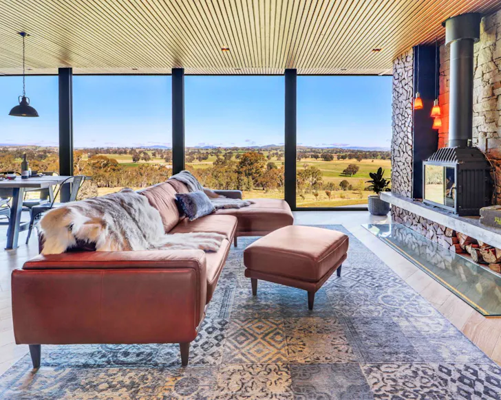 The lounge with fireplace at BullerRoo best snow getaways Victoria