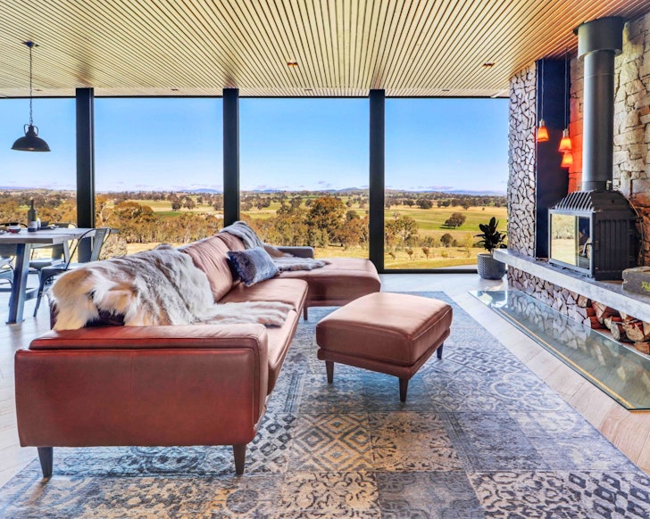 The lounge with fireplace at BullerRoo best snow getaways Victoria