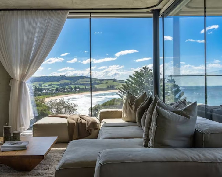 The sea view from the living space at Bunker House one of the best NSW Airbnbs
