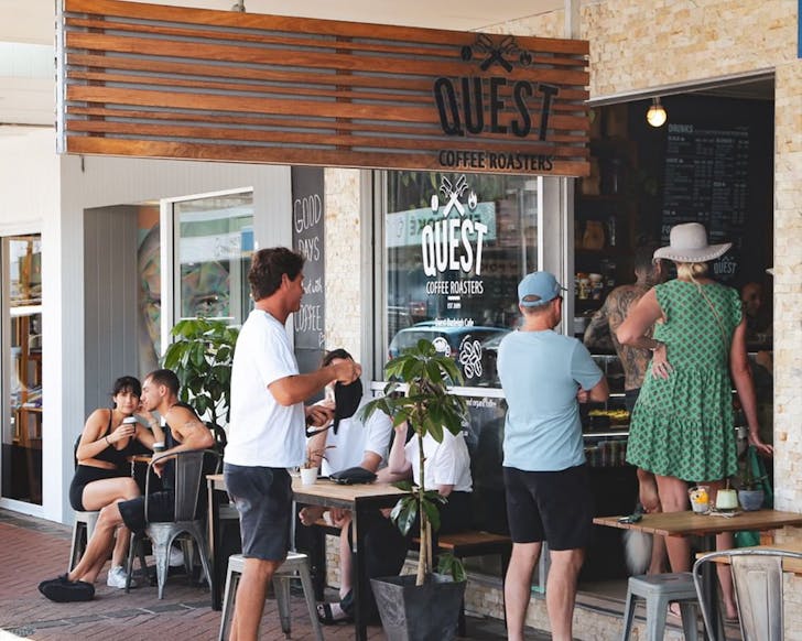 line outside cafe exterior