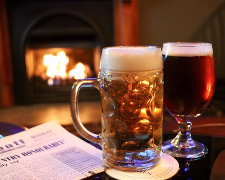 Beer and wine fireside at Buster Crabb. 