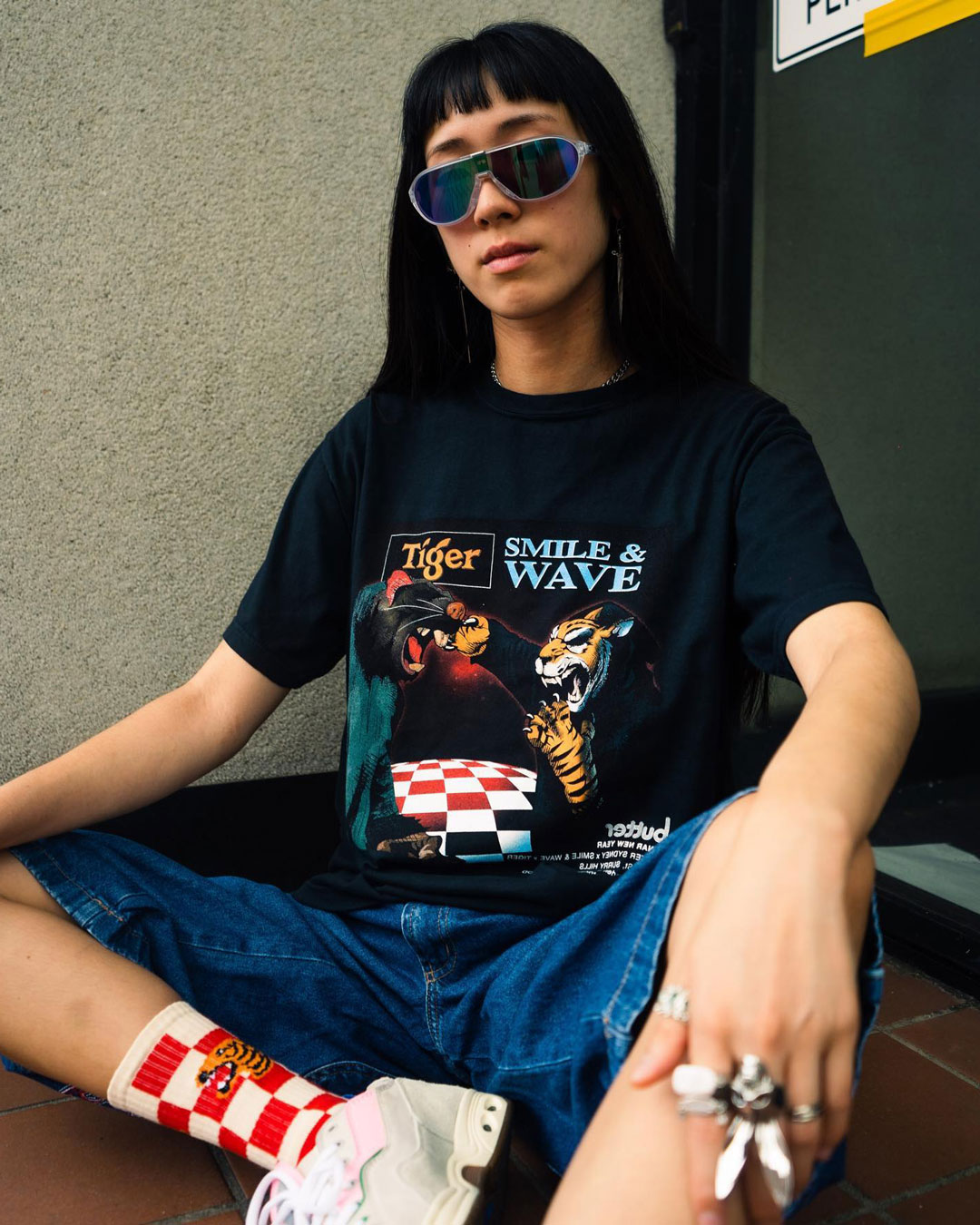 woman in graphic tee