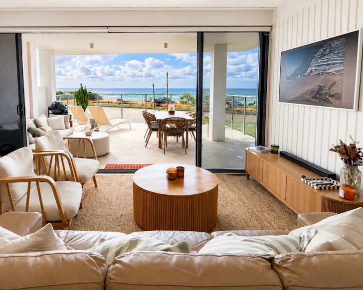 A view of the water from the living space at Caba Pink best beach house Airbnbs near Brisbane