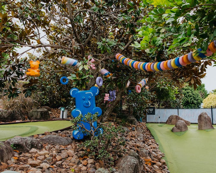a candy-themed mini golf course