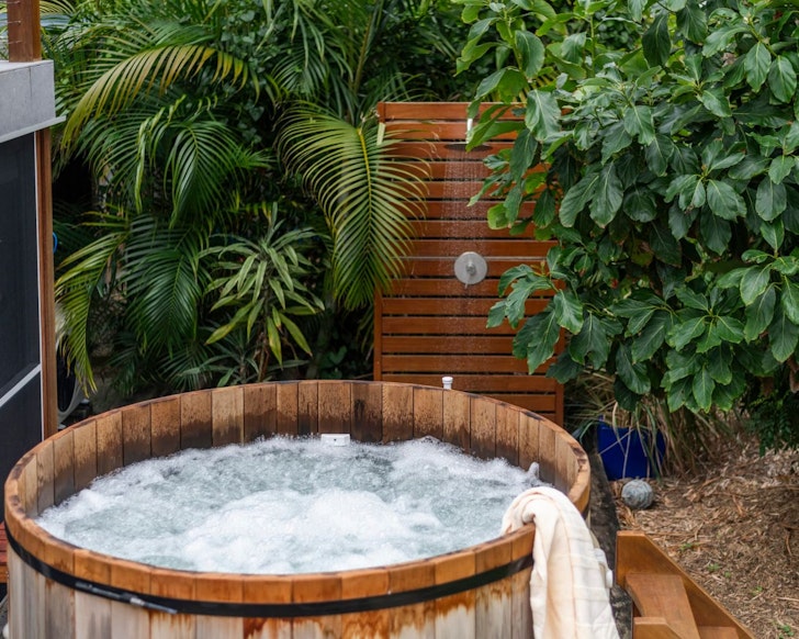 The outdoor spa at Captain's Haven one of the best Yamba Airbnbs