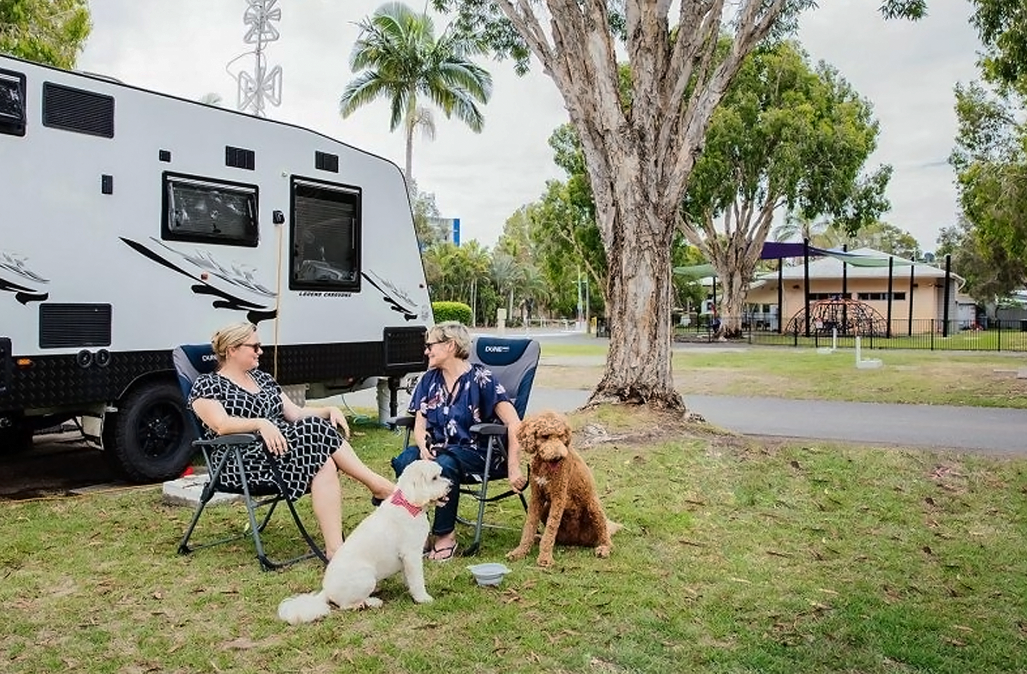 two women at one of the gold coast's best caravan parks