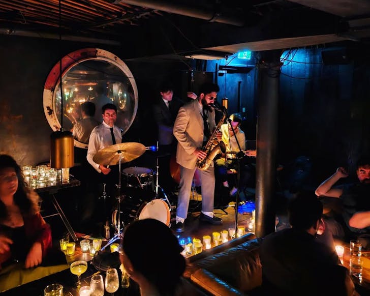 A jazz band plays smooth tunes at Caretaker.