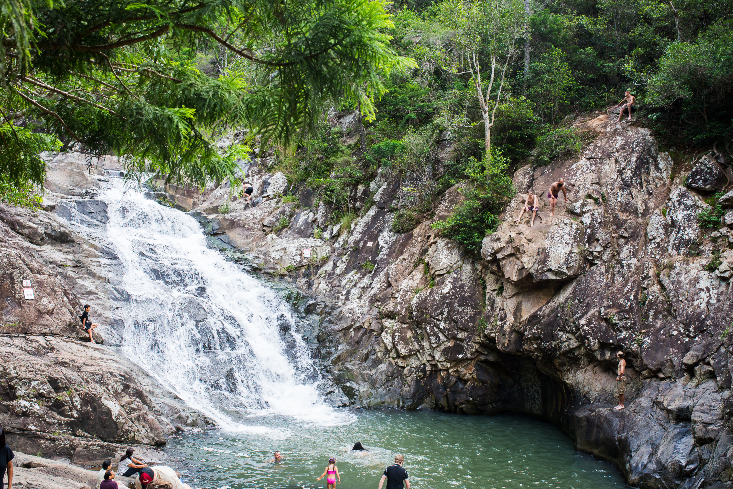 people at a Gold Coast waterfall