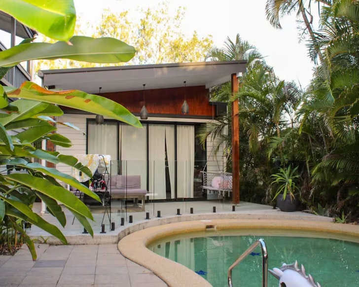 A view of the pool and home at Central Dream Pad one of the best Noosa Airbnbs