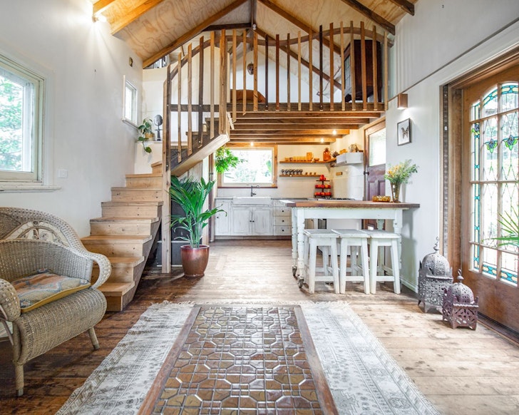 The cosy living space at Chapel Sanctuary in the Hills one of the best Dandenong Ranges Airbnbs