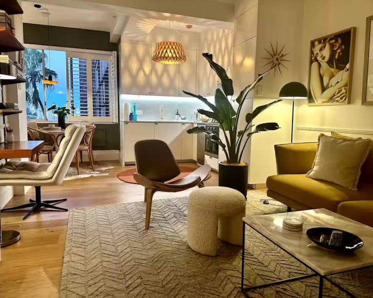 View of the living space at the short term rental unit in Elizabeth Bay with pool