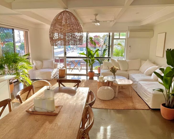 The living space at the Chic Coastal Oasis pet friendly Airbnb Gold Coast