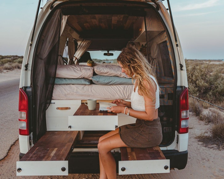 A view of the dinner table at Chloe best pet-friendly campervan hire WA