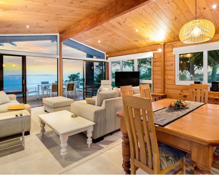 The timber interior of City Beach Retreat one of the best Auckland Airbnbs