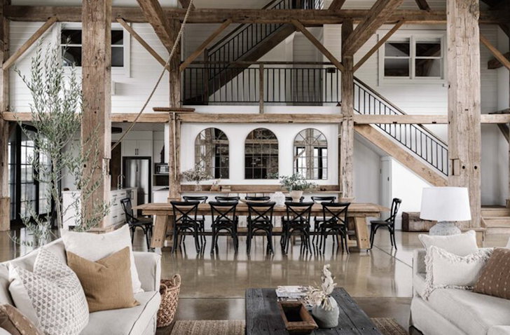 The spacious living area at Coombs Hill Barn one of the best Airbnbs for large groups Victoria