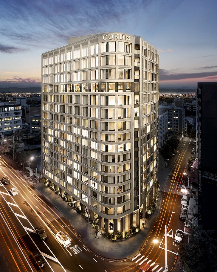 A view of the exterior of the Cordis Pinnacle Tower.