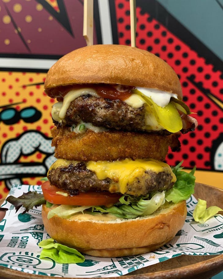 A burger from Corner Burger, one of the best burger joints in Auckland. 
