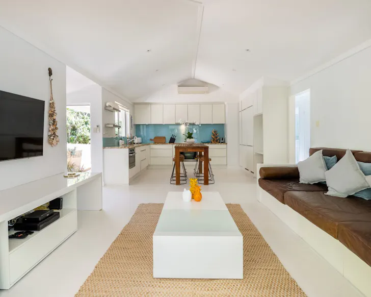 The kitchen and living space at Cott Life best Perth Airbnbs with pools