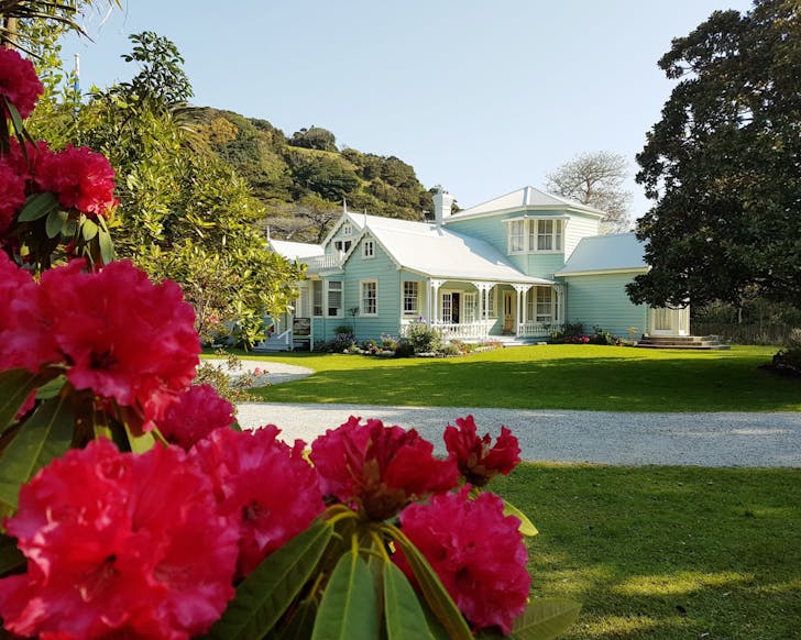 The gorgeous pale blue Couldrey House homestead. 