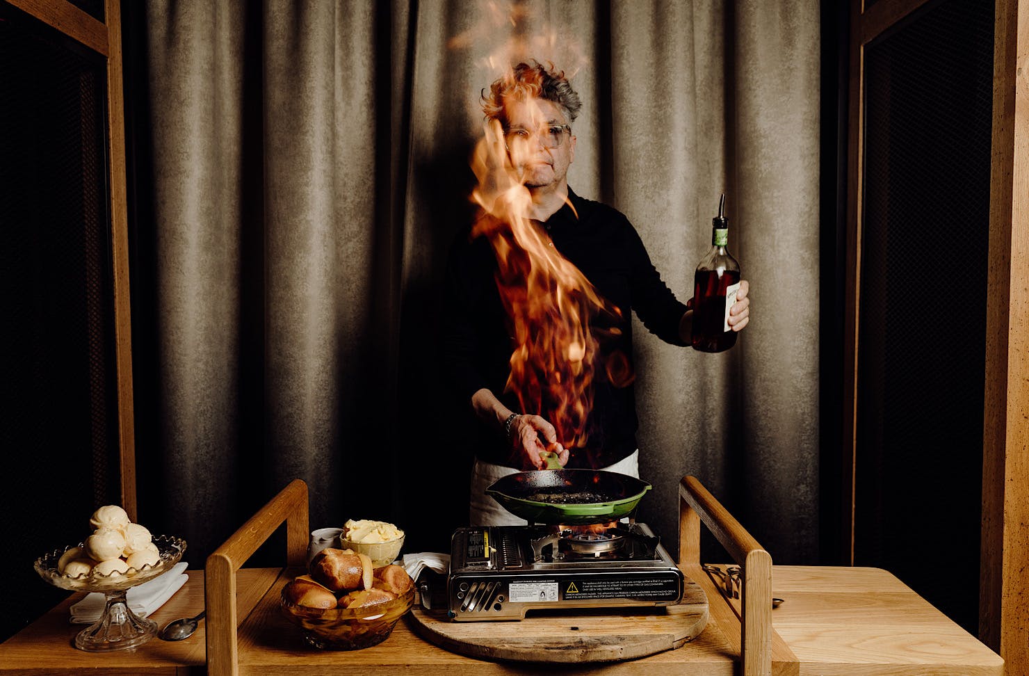Flaming crepes suzette. 