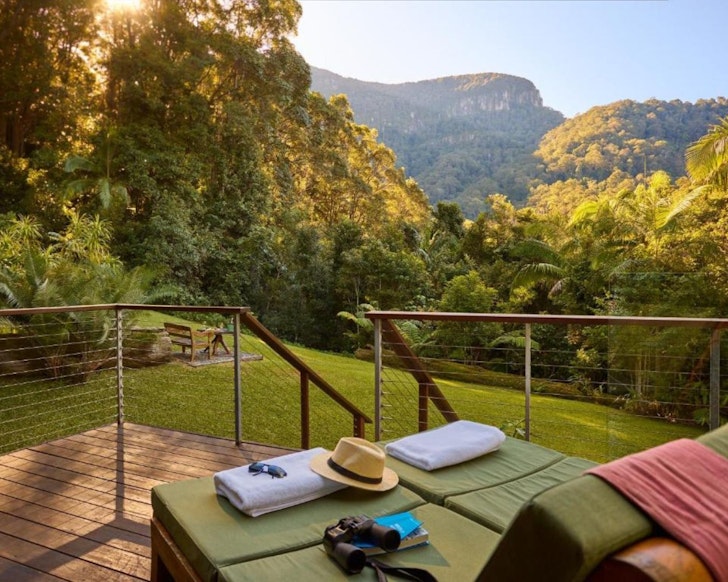 A view from the sunbeds at Crystal Creek Rainforest Retreat one of the best romantic getaways near Gold Coast