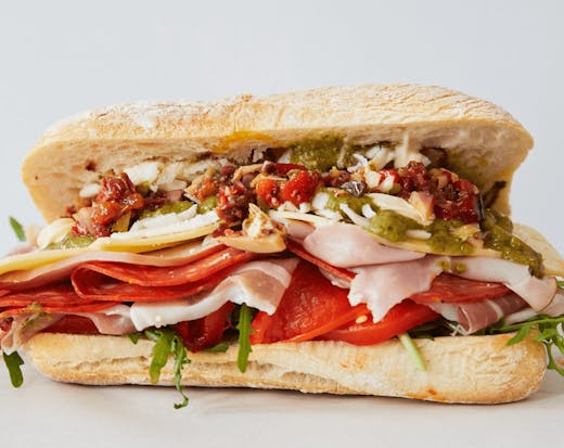 A sandwich with lots of different fillings