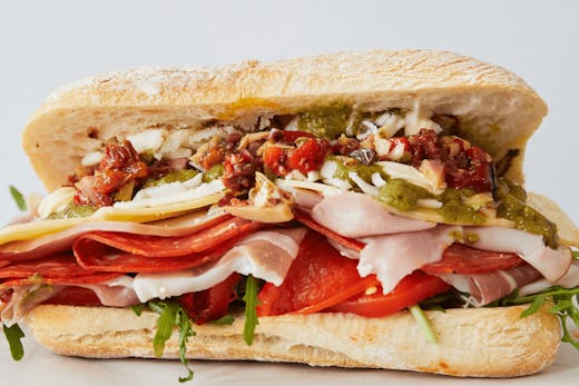 A sandwich with lots of different fillings