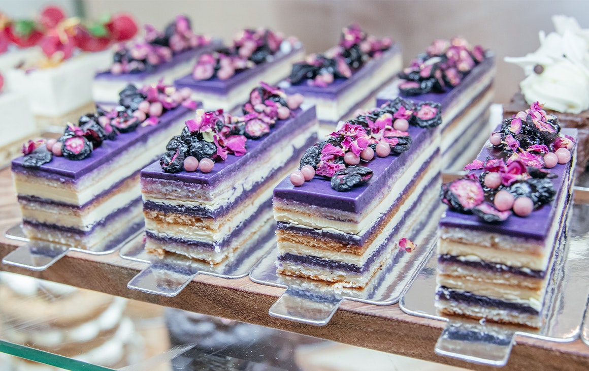 purple layered pastry slices