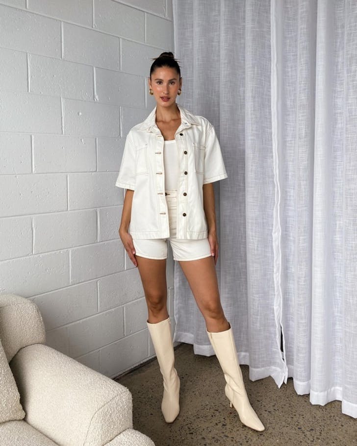 Dazie Balmy Nights Short Sleeve Denim Overshirt and Shorts