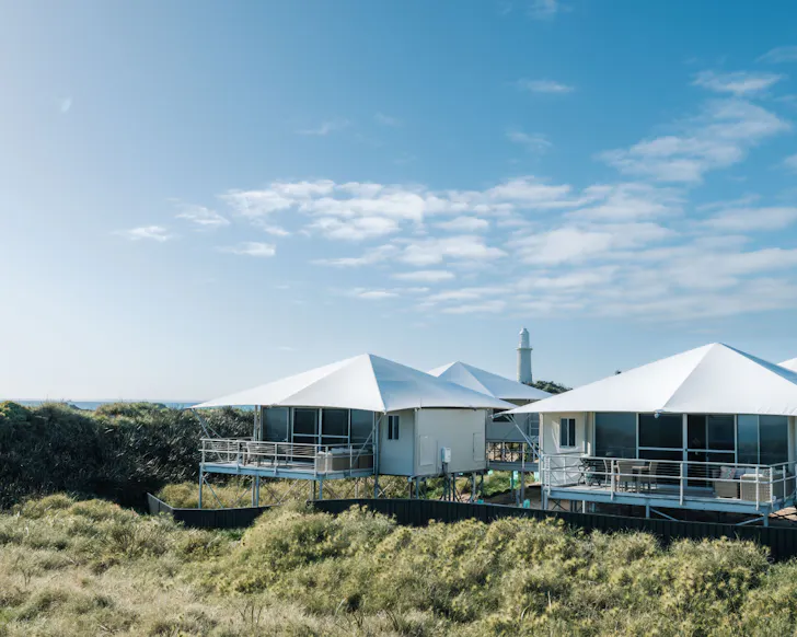 The glamping hideaways at beachfront resort Discovery Rottnest Island.