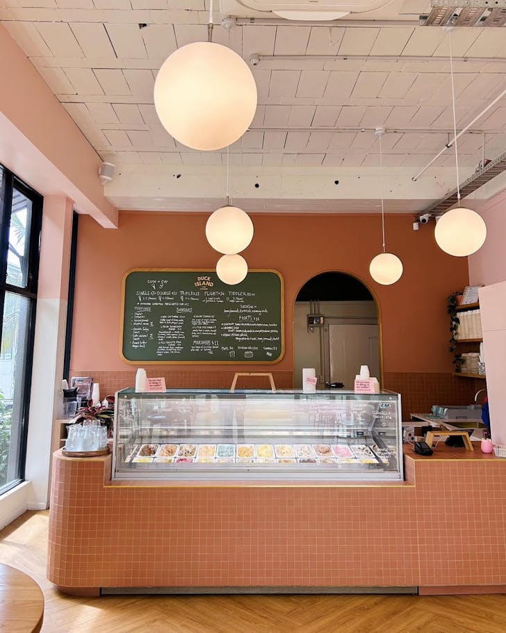 Duck Island's pretty pink Takapuna ice cream parlour. 
