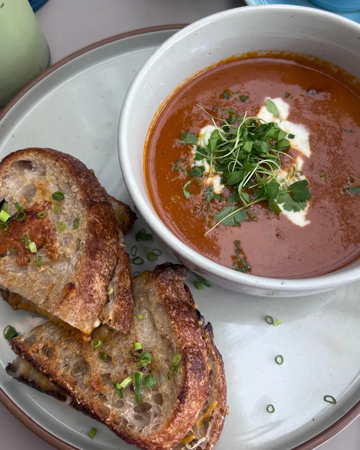 Bowl of soup and toastie