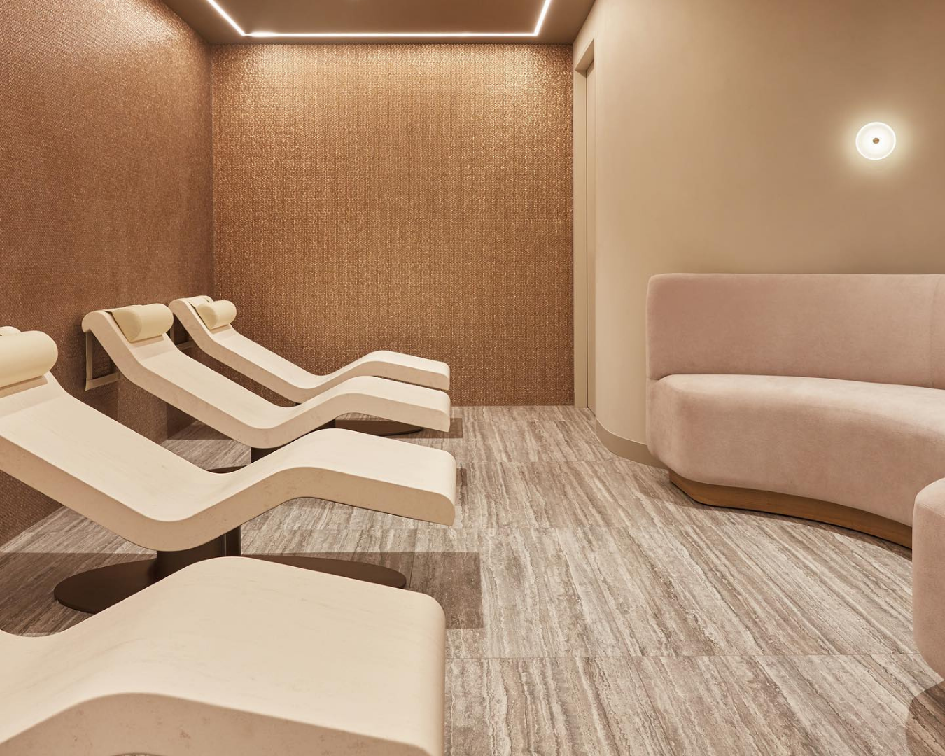 East Day Spa's marble loungers in the new Tepidarium
