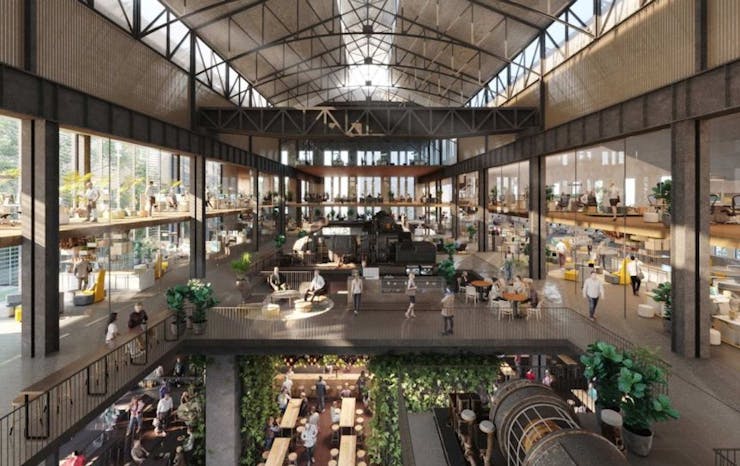 Artist impression of reatil and dining precinct at the East Perth Power Plant Redevelopment